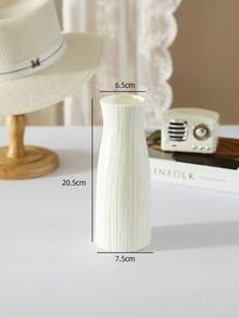 1pc Modern Minimalist Plastic Ceramic-Like Vase With Tall Pampas Grass, Farmhouse Boho White Wavy Textured Cylindrical Vase, Artificial Floral Decor, Home Centerpiece For Living Room, Wedding, Office - Pink - View 15