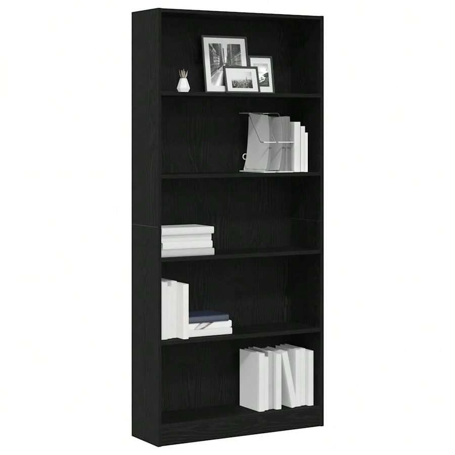 Bibliothèque vidaXL aspect chêne noir 80 x 24 x 176 cm, matériau à base de bois - Tabac - Voir 1