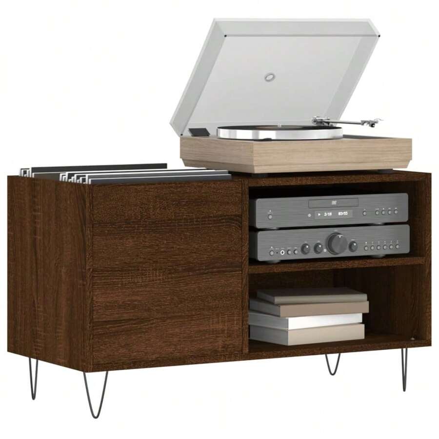Mobile per dischi vidaXL, finitura effetto rovere marrone, 85x38x48 cm, materiale a base di legno. - Castano - Visualizzare 1