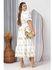 Women's Midi Dress In 3D Lace Fabric With Elastic At The Back, Button Closure At The Front, And Lining. - White Bicolor 3d - View 2