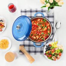 5QT/7QT Cast Iron Dutch Oven With Lid, Enameled Cast Iron Dutch Oven With Lid And Dual Handles, Heat Resistant To 500°F (Approx. 260°C) For Cooking, Baking, Stewing, Healthy And Durable, Oven And Stovetop, Non-Stick, Easy Clean - Blue - View 9