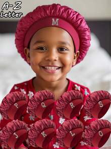 1 Pc A-Z Letter Hats Kids' Bonnet Hat Set Elastic Comfortable Headwear Sleeping Cap And Hairband - Burgundy - View 1