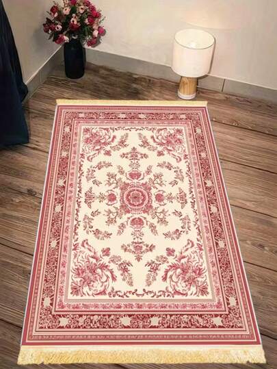 1pc Luxury Prayer Mat - Islamic Prayer Rug, Elegant Pink & Gold Floral Design, Washable Foldable Home & Travel Prayer Rug For Salah And Decor - Suitable For Daily Salah And Decoration, Decorative Carpet, Bedroom Decor, Small Rug, Carpet, Home Decor, Living Room Carpet, Living Room Small Rug, Bedroom Carpet, Living Room Home Decor, Outdoor Rug, Washable Rug