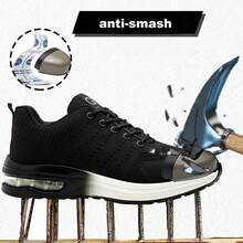Steel Toe Black White Safety Shoes For Men Women ,Comfortable Breathable Work White Black Shoes Men ,Lightweight Steel Toe Shoes Women ,Construction Working Boots,Non Slip Work Shoes.Puncture Proof Tread Sneakers.Puncture-Proof & Smash-Resistant Breathable And Comfortable Work Shoes Fashionable All-Season Shoes For Warehouse, Outdoor, Restaurant, Delivery & Training Use Breathable, Soft, (Women Please Order 1.5 Size Smaller) - 白色 - 查看 2