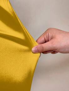 AIJ Amarilo Women's Off-Shoulder Ruffle Waist A-Line Solid Satin Mini Dress, Suitable For Date Night, Gathering And Christmas Party - Yellow - View 7