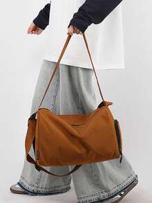 1 Peça Bolsa Impermeável Masculina com Compartimento Separado para Sapatos, Bolsa de Ombro/Transversal Preta de Grande Capacidade, Bolsa de Bagagem Minimalista de Cor Sólida, Multifuncional, Adequada para Estudantes, Adolescentes, Calouros Universitários, Dormitórios, Prática e Versátil, Adequada para Volta às Aulas, Férias, Viagens - Multicolorido - Visão 7