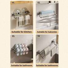 Multi-Function Towel Rack, Drill-Free Bathroom Storage Shelf, Toilet Vanity Organizer Hanger, Also Suitable For Kitchen - Grey - View 10