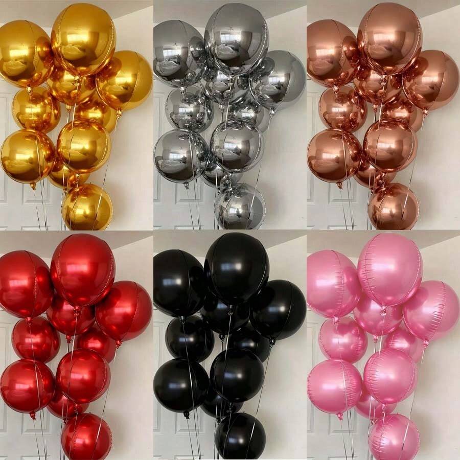 10pcs 10-Inch 4D Round Foil Balloons (Gold, Silver, Black, Red, Rose Gold, Pink), Suitable For New Year, Birthday, Wedding And Valentine's Day Decorations, Hanging Balloons, Theme Balloons, Birthday Balloons, Party Balloons, Christmas Foil Balloons, Special Occasion Balloons, Shiny Decor, Durable Foil, High Quality Balloons, Balloon Combo, Birthday Party Decor, Home Decor - Multicolor - View 1