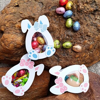 10pcs/Pack Easter Egg Box, Rabbit Gift Candy Box, Cute Rabbit Shaped Paper Egg Box With Window, Easter Basket Storage Box, Chocolate Cookies Spring Party Supplies (Candy Not Included)