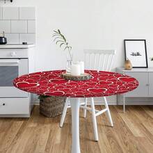 Valentines Decoration Round Fitted Tablecloth Red Round Table Cover With Elastic Wipeable Polyester Circle Outdoor Table Cloths For Kitchen Picnic Party Patio Holiday Decor Fit For 40\-44\ Tables,42inch(Round),A03:ValentinesDecor - A03:情人節裝飾 - 查看 8