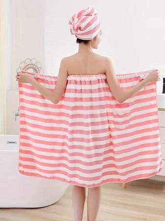 Detta badhandduks-/morgonrockset innehåller en prinsesshatt (för hårtorkning, med en liten handduk inuti) med perfekta sömmar. Sök efter "badrocksstil badhandduk" för att hitta den. Lämplig för användning i badrummet, köket, sovrummet, hemma eller på resor - ett perfekt alternativ till pyjamas.