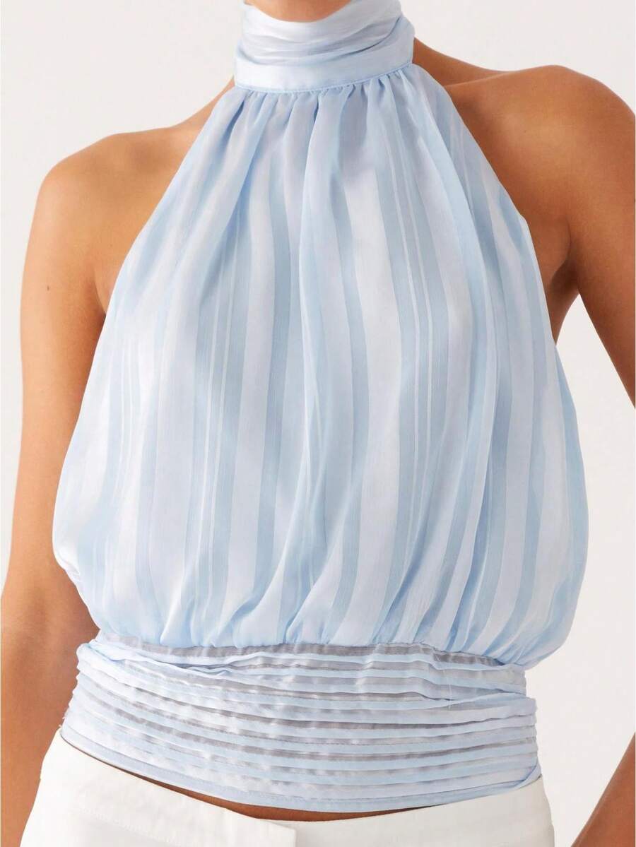 Women Halter Backless Tank Tops Cowl Neck Summer Going Out Cami Tops Women Halter Top Backless Tank Tops Cowl Neck Summer Going Out Outfits Cami Tops - 藍色 - 查看 1