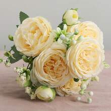 3 Bouquets Of 5 Artificial Roses: Stunning Handmade Yellow Bridal Bouquets For Home And Living Room Decoration. - 黃色 - 查看 1