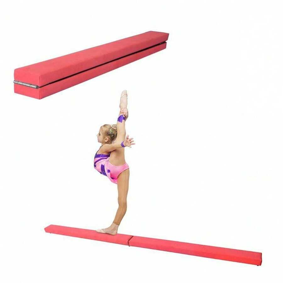 210 Cm Folding Gymnastics Training Balance Beam For Children, Faux Suede Beam For Exercise Gym At Home - Pink - View 1