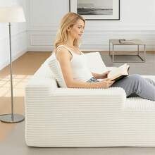 68.5" Oversized Chaise Lounge Chair,  Single Sofa Chair With Comfy Corduroy Fabric, Deep Seat Sleeper Couch,Upholstered Reading Lounge Chair For Living Room, Bedroom, Frameless Design - 白色 - 查看 5