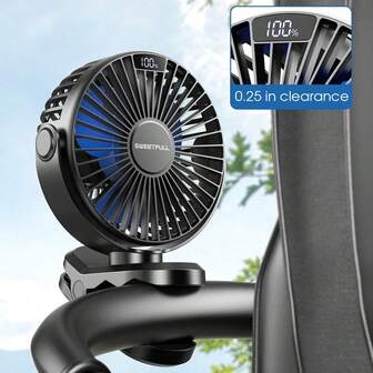 4000mAh, 4-Speed USB Rechargeable Fan, Clip-On Desktop Fan, Black