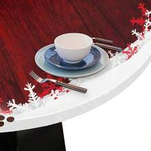 Christmas Round Fitted Tablecloth With Elastic Edge Holiday Decor Xmas Fitted Circle Table Cover Wipeable Round Table Cloths For Kitchen Patio Parties Outdoor Dining Decor (Fit For 40\-44\ Tables),42inch(Round),A02--Christmas2 - A02--christmas2 - View 7