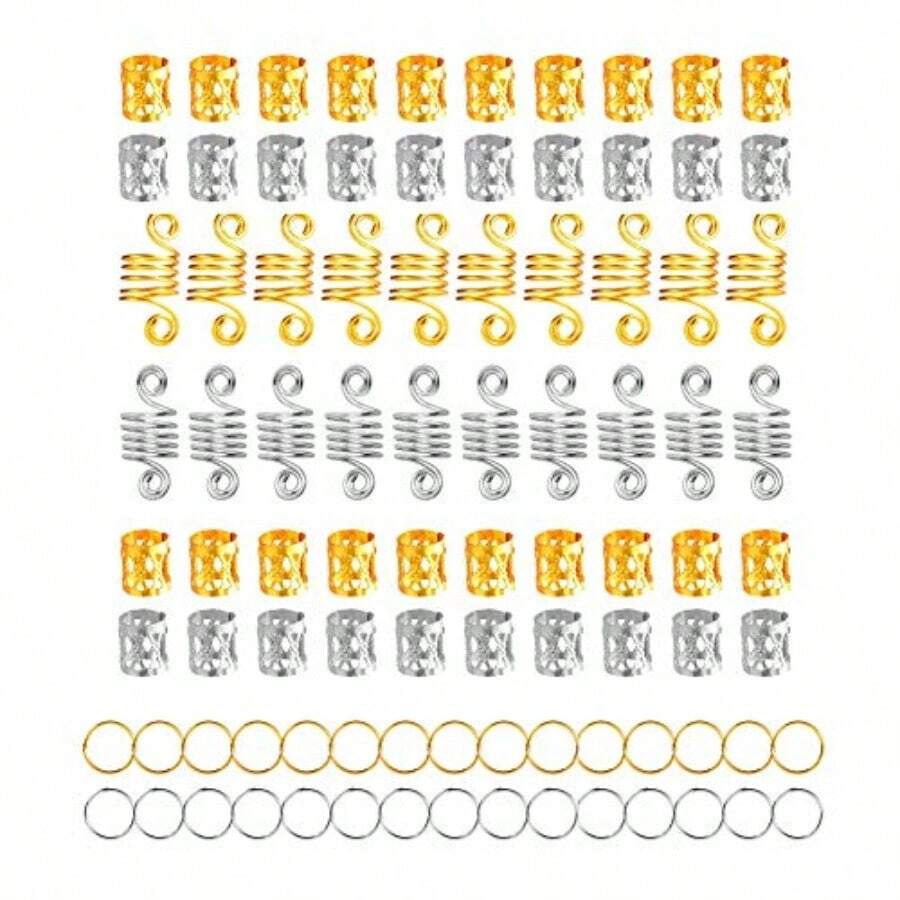 90 Piezas De Anillos De Trenza Para El Cabello Accesorios Para El Cabello De Metal Plateado Dorado Pinzas Para El Cabello De Tres Capas Decoracion De Bucles Para Mujeres Y Niñas - Dorado - Ver 1