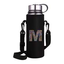 1pc 550-1500ML Sports Water Bottle Case Insulated Bag Initial Letters A-Z Printing Crossbody Cup Protector Sleeve With Strap Adjustable Carrier For Mug Bottle Holder - Black - View 34