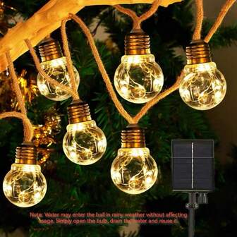 4m/10 LED eller 6m/16 LED Solar Powered Vintage Rep Colored Light String, Utomhus Trädgård Dekoration Ljus Höstdekor Husdekor Utomhusdekoration