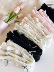 1/2/4双装女士彩色蝴蝶结蕾丝长筒腿套，可爱爱心图案，时尚腿套，日常百搭，适合春、夏、秋、冬、情人节 - 彩色 - 查看 5