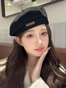 Beret For Women, Autumn And Winter, Japanese Retro, Versatile, Lettered, Face-Slimming, Octagonal Hat, Pumpkin Hat. Black Beret Hat,Summer,Beach - Multicolor - View 5