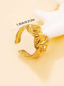 1pc Minimalist Geometric Open Ring, Adjustable Stainless Steel 18K Gold Plated Waterproof Jewelry For Daily Wear