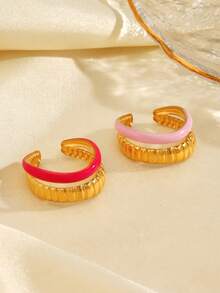 1pc Stainless Steel Fashionable Geometric Textured Ring, Suitable For Women's Daily Wear - Multicolor - View 5