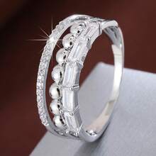 1pc Minimalist Geometric Line Design Cubic Zirconia Inlaid Fashion Ring For Women - Multicolor - View 15