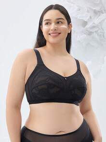 Women's Plus-Size Push-Up Bra - Sexy Lace & Translucent Design, Wire-Free Design & All-Day Breathable, Perfect For Everyday Use - Black - View 8
