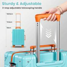 20 Inch Carry On Suitcase, Lightweight PC Hard Shell Travel Luggage Cabin Suitcase With Wheels & TSA Lock -  Overhead - Lake Blue + Orange - View 6