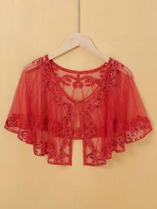 1pc Thin Shawl Cardigan Lace Sequin Overlay - Multicolor - View 2