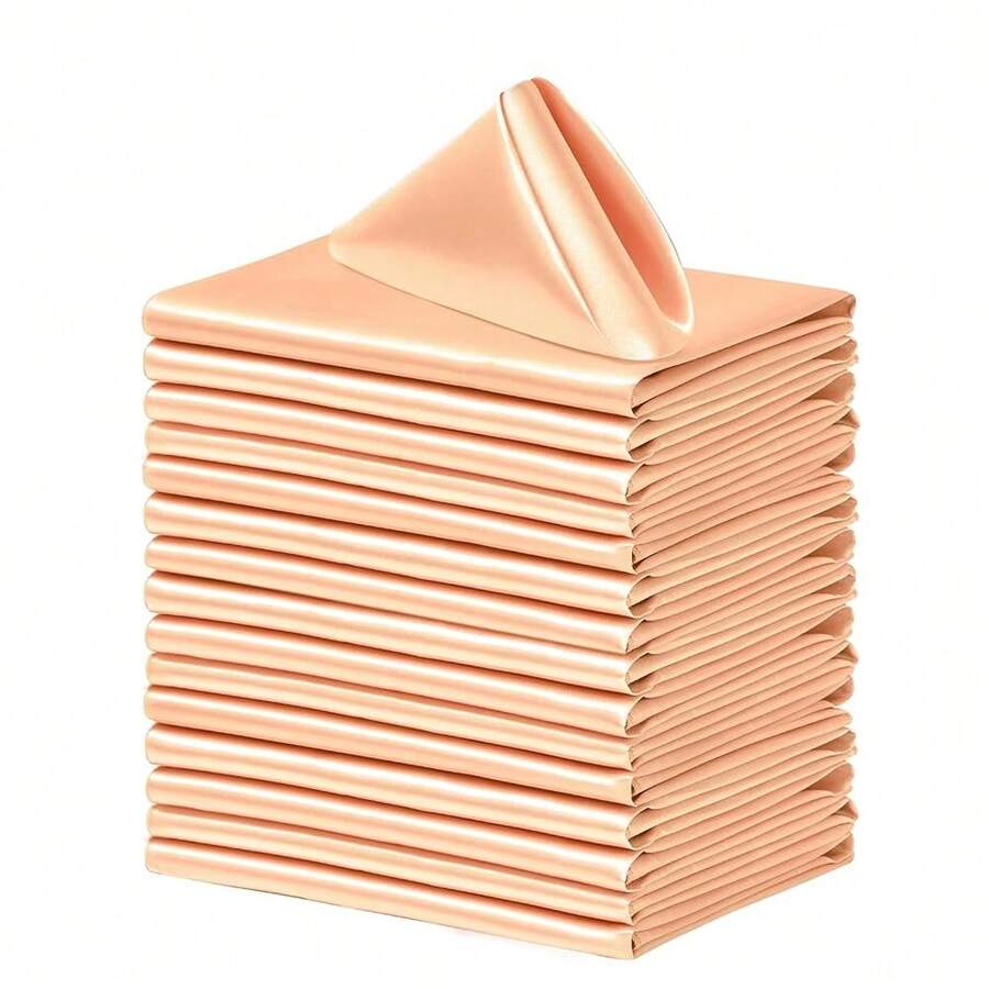 24 Pack Square Satin Dinner Napkins, 17x17 Inches Silky Soft Smooth Table Cloth Napkins For Restaurant Weddings Banquet Party Decoration, Peach,17inchx17inch(Setof24),Peach - Quả đào - Xem 1