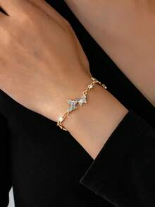1 pieza Brazalete de mariposa minimalista de moda retro, adecuado para uso diario, fiesta o regalo de mujer - Dorado - Ver 2