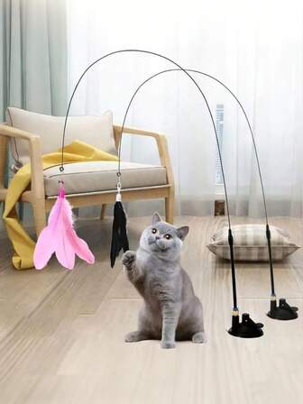 1 brinquedo para gatos, ventosa forte, varinha com haste longa, ajuda os gatos a se exercitarem, aliviarem o tédio e se entreterem, brinquedo interessante para mastigar e treinar gatos.