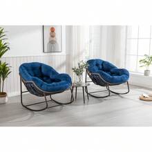 Silla mecedora de ratán para exteriores, silla reclinable con cojín acolchado para exteriores, para porche delantero, sala de estar, patio, jardín. 
 Blanco M4QV - Azul marino + acero + conjunto de tocador + algodón - Ver 6