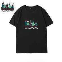 Nueva camiseta de pesca de media manga  para exteriores, camiseta de algodón suelta para hombres, ropa de fiesta para amigos de pesca - Negro - Ver 11