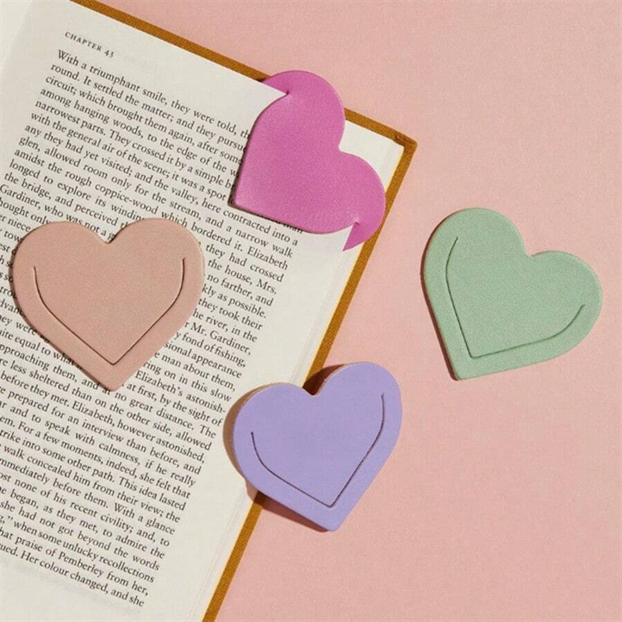 1/5pcs Heart-Shaped Faux Bookmarks - Colorful Double-Sided Bookmarks, Ideal Gift For Book Lovers, Perfect For Readers And Journal Enthusiasts (Random Color) - MultiWarna - View 1
