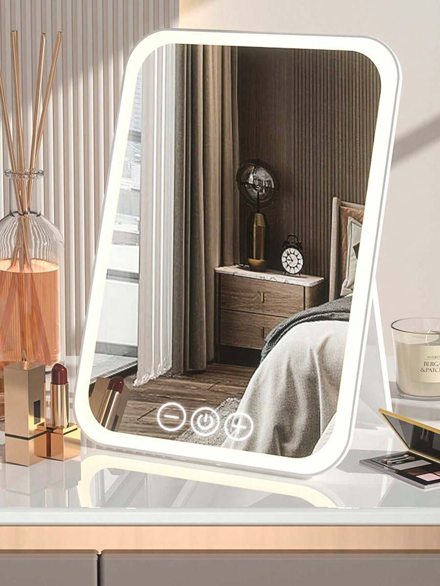 Espejo de maquillaje portátil con luz LED, espejo de tocador plegable para escritorio, dormitorio, oficina, uso personal - Multicolor - Ver 1