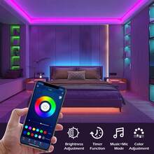 3535 RGB LED灯带 - App控制，USB供电，自带背胶，安装简便，适用于卧室、客厅、家庭影院、游戏室和节日派对装饰 - 多色光 - 查看 4