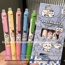 1 Box/5pcs Japanese Anime Cartoon Characters Press Erasable Pen Hot Erasable Black Blue Grinding Music Neutral Pen High Beauty Girl Heart Pen, Cute And Beautiful, A Gift For Friends, Creating A Sense Of Surprise, Good-Looking And Affordable, New Year's Gift, Valentine's Day Gift, Easter Gift(Stochastic Style)