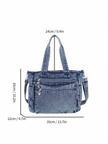 Túi tote jeans nhiều ngăn thời trang mới, túi đeo vai cỡ lớn đa năng dành cho nữ, túi đi học kiểu sinh viên, túi đeo chéo jeans cỡ trung, phù hợp cho đi làm, mua sắm, sử dụng hàng ngày và đi học, hoàn hảo cho phong cách cao bồi. - Màu xanh lam - Xem 11