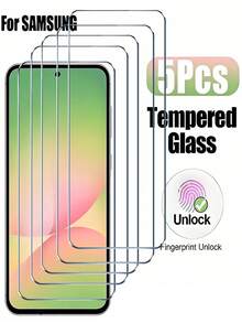 5pcs High Definition Tempered Glass Screen Protector Set For Samsung Galaxy Series, Bubble-Free Design, Supports Fingerprint Unlock, Compatible Models Include A17, A07, A16, A06, A26, A36, A56, A71, A50, A51, A52, A52s, A53, A54, A55, A32