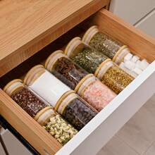 Round Glass Food Storage Jars With Airtight Bamboo Lids - Ideal For Spices, Coffee Beans, Cookies & Pantry Organization - Multicolor - View 9
