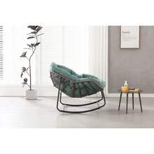Silla mecedora de ratán para exteriores, silla reclinable con cojín acolchado para exteriores, para porche delantero, sala de estar, patio, jardín. 
 Blanco 6OUN - Verde claro + acero + algodón - Ver 6