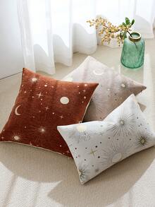 1pc Cream White (No Insert) Star & Moon Pattern Cushion Cover, Modern Comfortable Chenille + Golden Thread Jacquard, Ramadan Holiday Decor Pillow Cover, Suitable For Daily Home Decor, Sofa, Bed, Bedroom, Ramadan Holiday Decor, All Season - Creamy White - View 6