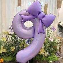 2个/套，39英寸紫色数字0-9气球，21英寸蝴蝶结铝箔气球，适用于生日、周年纪念、婚礼、婴儿派对、公主派对、求婚和其他节日，适合所有年龄段的气球装饰 - 紫色的 - 查看 18