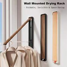 Expandable Wall-Mounted Clothes Drying Rack | Walnut Or Oak Foldable Clothes Hanger, Aluminum Material, Suitable For Laundry Room, Wardrobe And Balcony - one-size - View 2