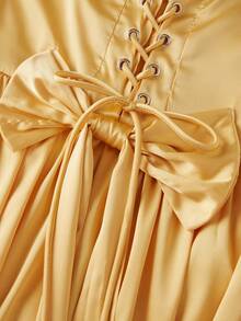 Women Mini Bandeau Dress Off Shoulder Strapless Ruffle Trim Back Bandage Ball Gown - Yellow - View 5