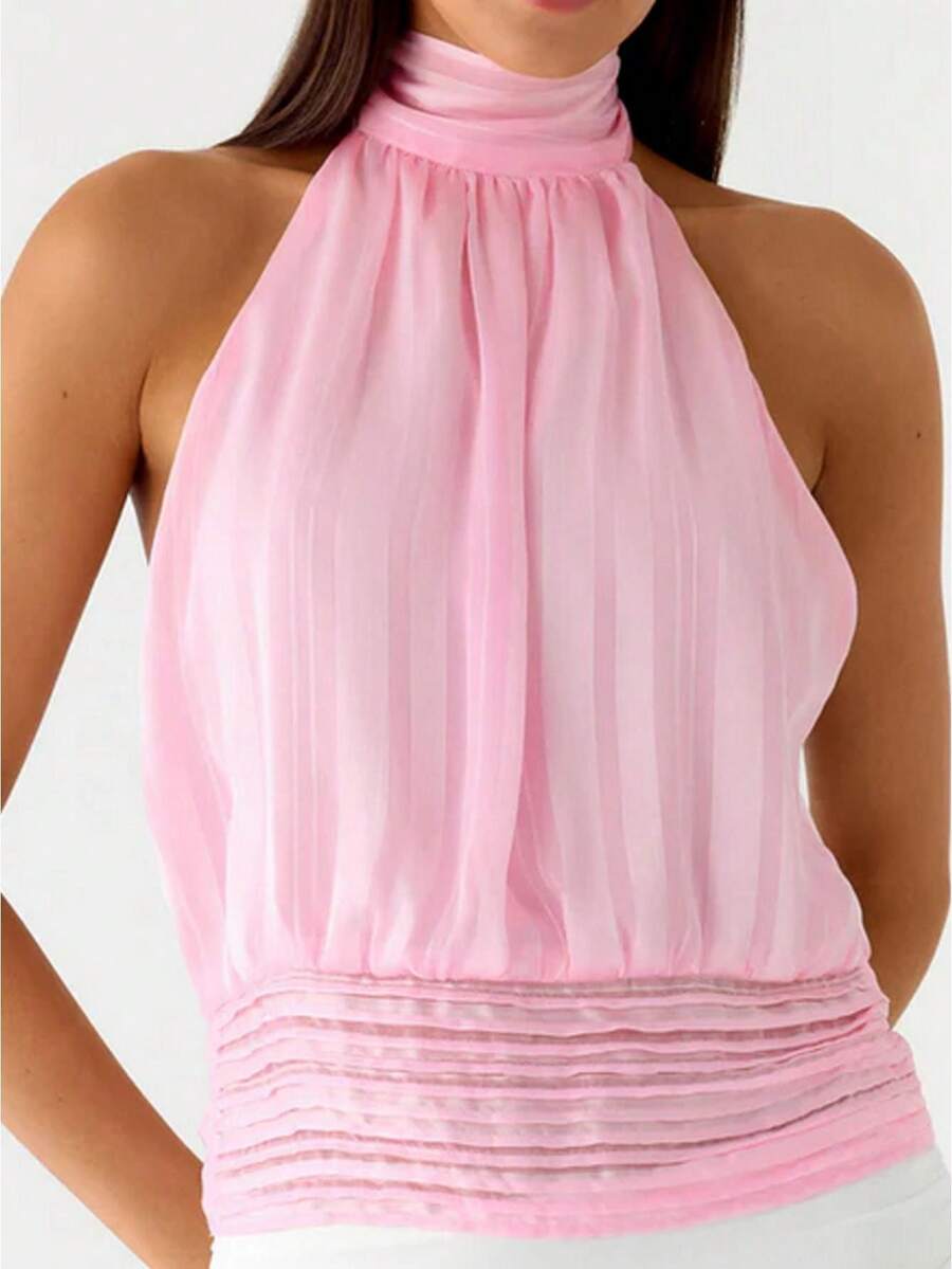 Women Halter Backless Tank Tops Cowl Neck Summer Going Out Cami Tops Women Halter Top Backless Tank Tops Cowl Neck Summer Going Out Outfits Cami Tops - 粉色 - 查看 1